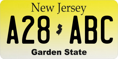 NJ license plate A28ABC