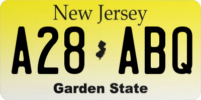 NJ license plate A28ABQ