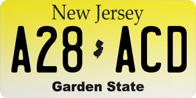 NJ license plate A28ACD