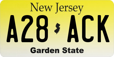NJ license plate A28ACK