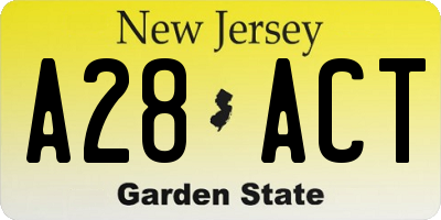 NJ license plate A28ACT