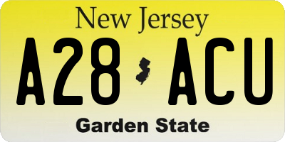NJ license plate A28ACU