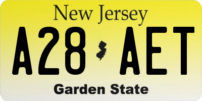 NJ license plate A28AET