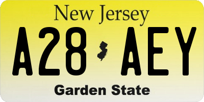 NJ license plate A28AEY