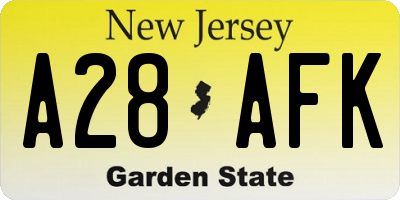 NJ license plate A28AFK