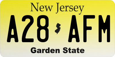 NJ license plate A28AFM