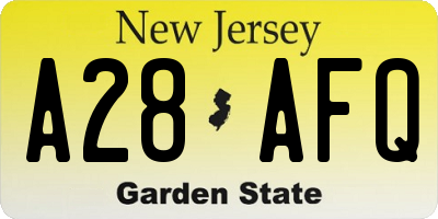 NJ license plate A28AFQ