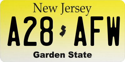 NJ license plate A28AFW