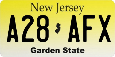 NJ license plate A28AFX