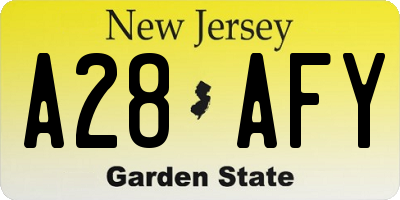 NJ license plate A28AFY