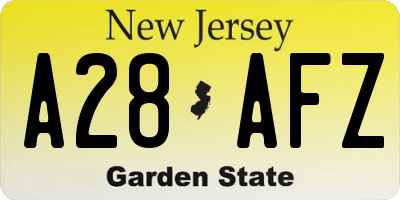NJ license plate A28AFZ