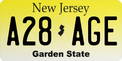 NJ license plate A28AGE