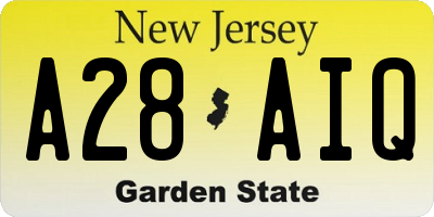 NJ license plate A28AIQ