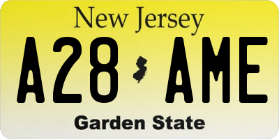 NJ license plate A28AME