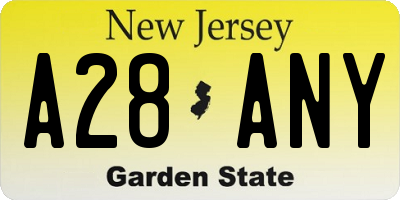 NJ license plate A28ANY