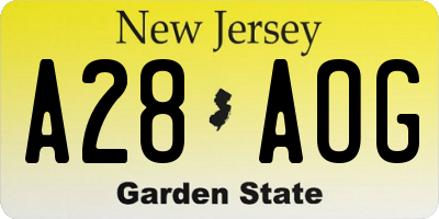 NJ license plate A28AOG