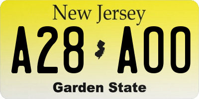 NJ license plate A28AOO