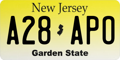 NJ license plate A28APO