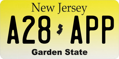 NJ license plate A28APP