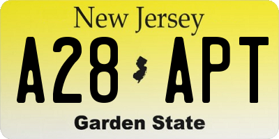NJ license plate A28APT