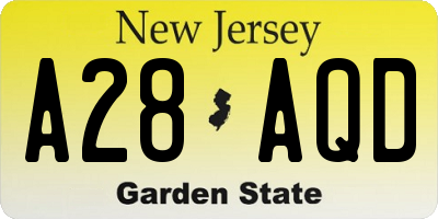 NJ license plate A28AQD