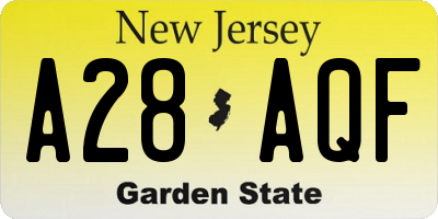 NJ license plate A28AQF