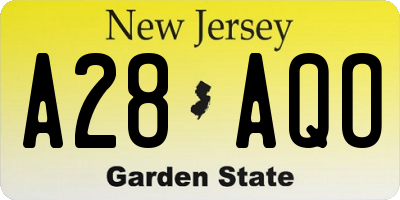 NJ license plate A28AQO
