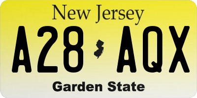 NJ license plate A28AQX