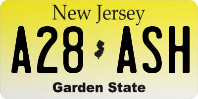 NJ license plate A28ASH