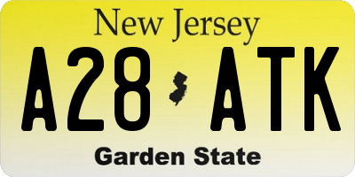 NJ license plate A28ATK
