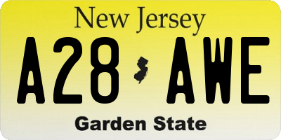 NJ license plate A28AWE