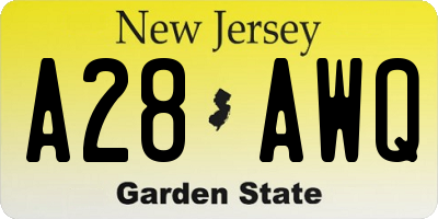 NJ license plate A28AWQ