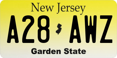 NJ license plate A28AWZ
