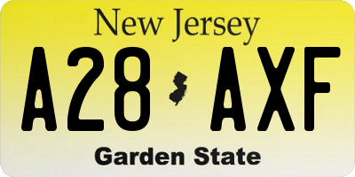 NJ license plate A28AXF