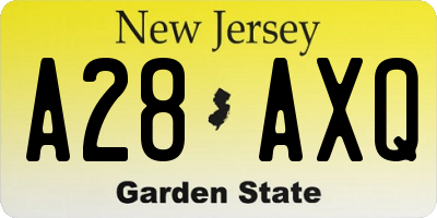 NJ license plate A28AXQ