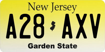 NJ license plate A28AXV