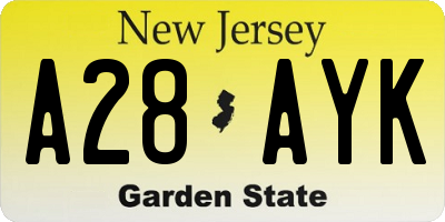 NJ license plate A28AYK