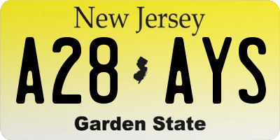 NJ license plate A28AYS
