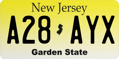 NJ license plate A28AYX