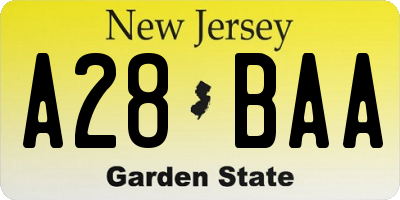 NJ license plate A28BAA