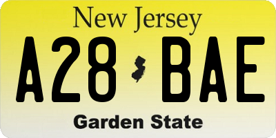 NJ license plate A28BAE