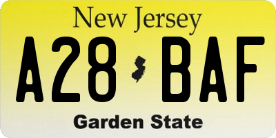 NJ license plate A28BAF