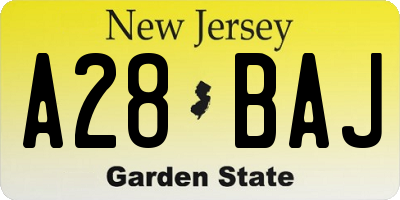 NJ license plate A28BAJ