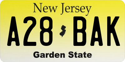 NJ license plate A28BAK