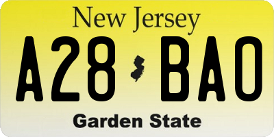 NJ license plate A28BAO