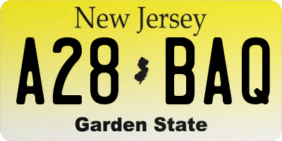 NJ license plate A28BAQ