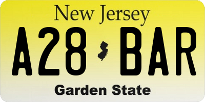 NJ license plate A28BAR