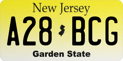 NJ license plate A28BCG