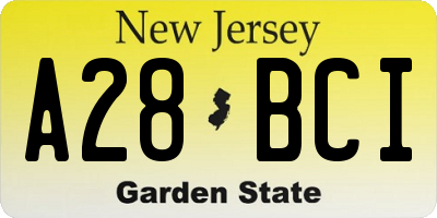 NJ license plate A28BCI