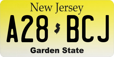 NJ license plate A28BCJ